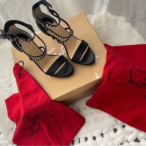 Christian Louboutin Black Studded Ankle-Strap Heels Choca Lux